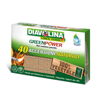 Diavolina green power natural fire lighter 40 ignitions pack of 6 pcs.