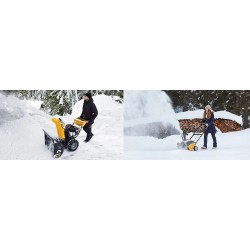 Petrol and battery snow blowers.